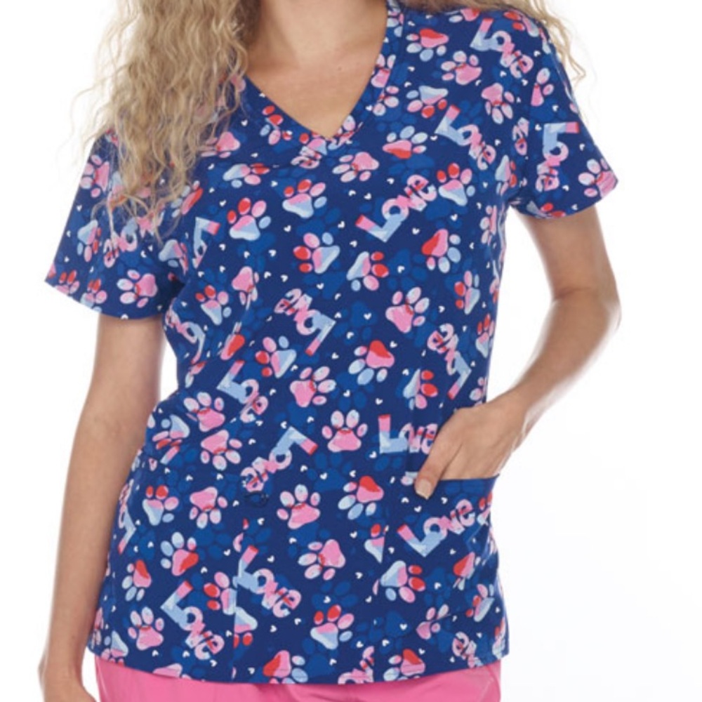NWT Women’s Large Pawsome Dog Paw Print Scrubfinity Stretch PerformX Scrub Top